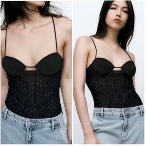 NWT Zara black lace teddy lingerie bodysuit going out top back to school party